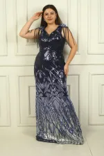 Robe de soirée longue à sequins BB avec manches à pompons perlés et doublure