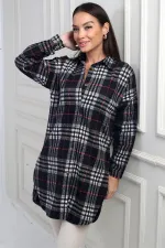 Chemise longue à carreaux pour femme avec fentes latérales