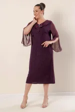 Yaka Ve Kollar Şifon Astarlı Likralı Simli Büyük Beden Elbise