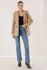 Çift Düğmeli Sahte Cepli Astarlı Deri Ceket