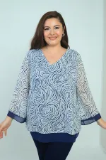 Chemisier en mousseline à motifs, col en V, grandes tailles, pour femme