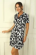 Robe en crêpe plissée à imprimé léopard et fermeture éclair sur le devant pour femme