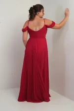 Women's Stone Embellished Strapless Neckline Strappy Off-Shoulder Glittery Long BB Dress