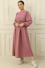 Lace Linen Effect Long Dress