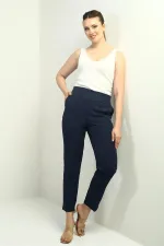 Pantalon slim à rayures verticales et taille élastique pour femme, avec poches