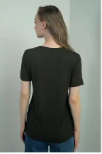 Women's V-Neck Short-Sleeve Blouse with Slit