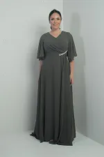 Robe longue en mousseline pour femme, grande taille, col en V, ceinture ornée de pierres, drapée et doublée