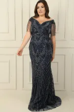 Robe sirène grande taille ornée de perles et doublée