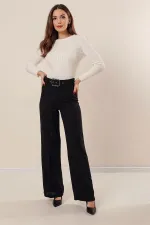 Wide-Leg Crepe Trousers with Belt