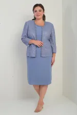 Robe sans manches doublée pour femme avec veste ornée de sequins et de pierres, ensemble deux pièces grande taille