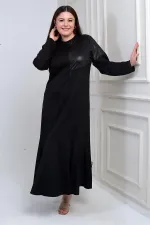 Robe longue grande taille pour femme avec épaules en cuir et jupe à volants