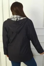 Kadın Önü Çıtçıtlı Fermuarlı Kapşonlu Sahte Cep B.B.Trençkot Kaban