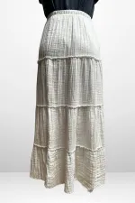 Kadın Beli Lastikli Katlı Müslin Uzun Etek