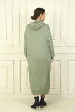 Kadın Yaka Fermuarlı Kapüşonlu Torba Cepli Rahat Kalıp Oysho Uzun  Elbise
