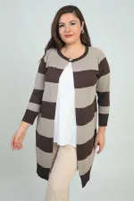 Kadın Enine Kalın Çizgili Büyük Beden Hırka