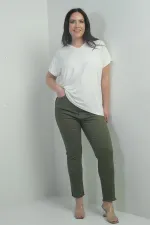 Pantalon skinny en toile lycra à rayures et détails pierre pour femme, grande taille