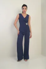 Women's Front and Back V-Neck Top Vest-Look Wide Leg Jumpsuit