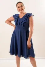 Yaka Volanlı Şifon Büyük Beden Elbise