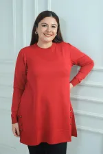 Blouse tunique tricotée grande taille pour femme, avec boutons et fentes latérales