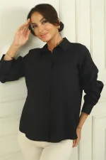 Chemise à manches longues boutonnée pour femme avec manches froncées