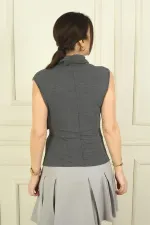 Kadın Degaje Yaka Önü Büzgülü Kolsuz Likralı Bluz