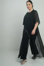 Combinaison en mousseline pour femme avec détails en pierre, manches espagnoles, jambes larges, grandes tailles, Lycra