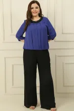 Kadın Beli Lastikli Astarlı Palazzo Büyük Beden Şifon Pantolon