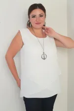 Kadın Üstü Şifon Kolsuz Büyük Beden Bluz