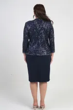 Ensemble 2 pièces pour femme, comprenant une veste en tulle ornée de sequins et de perles, une robe courte à manches demi-lune en crêpe doublée et un pantalon grande taille.
