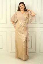 Robe longue BB pour femme, doublée de mousseline et ornée de perles et de sequins