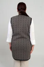 Gilet long en maille grande taille pour femme, avec fermeture éclair sur le devant et motif de poche