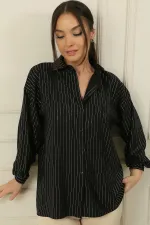 Glittery String Striped Relaxed Fit Shirt
