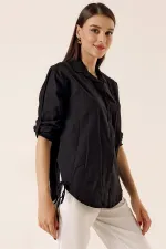 Shirt with Buttoned Sleeves, Single Pocket, and Lace-Up Sides