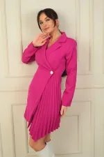 Double-breasted collar pleated detail jacket dress