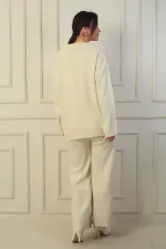 Pull à col polo, pantalon palazzo à taille élastiquée, ensemble 2 pièces en maille