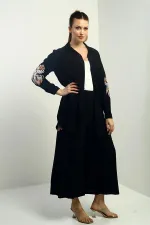 Women's Side Slit Tunic Shirt, Elastic Waist Pocketed Palazzo Pants, Embroidered Oversize 2-Piece Set