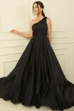 Tek Omuz Drapeli Astarlı Krep Elbise