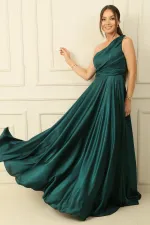 Tek Omuz Drapeli Astarlı Krep Elbise