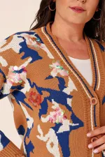 Oversize Kamuflaj Pullu Uzun Triko Hırka