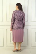 Women's Sequin and Glitter Embellished Tulle Jacket, Long-Sleeved Lined Crepe Dress, Plus Size Two-Piece Set