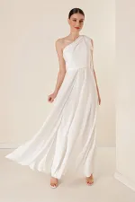 Pulpayet Yaka Tek Omuzlu Üstü Şifon Krep Tulum