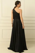 Tek Omuz Drapeli Astarlı Krep Elbise