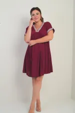 Kadın Yaka-Kol Zigzag Şerit Detaylı Büyük Beden Elbise