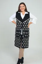Gilet long en maille grande taille à motif géométrique et poches pour femme