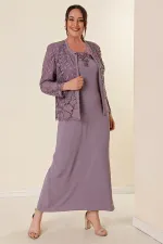 Ensemble robe et veste doublée de dentelle et de perles, grande taille, deux pièces