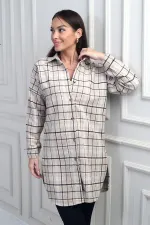 Kadın Yanları Yırtmaçlı Ekose Uzun Gömlek