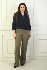 Pantalon Palazzo grande taille pour femme avec ceinture élastique et côtes
