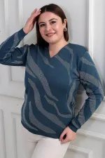 Chemisier grande taille à col en V et motif zèbre pailleté