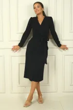 Women's Wrap-Neck Sleeveless Belted Lined Crepe Dress