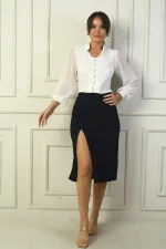 Jupe à taille élastique avec fente sur le devant sous le genou